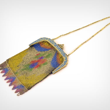 1910's Purse // Early Teens/Edwardian Hand-Painted Chain Mesh Evening Bag // Antique Handbag 
