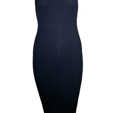 Patrick Kelly 1980s Black Ribbed Knit Sexy Strapless Midi Dress