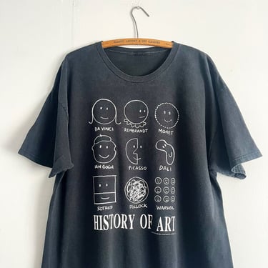 Vintage 90s Y2k History of Art Da Vinci, Monet, Van Goh, Dali, Warhol T Shirt Smiley Face T Shirt Size L 