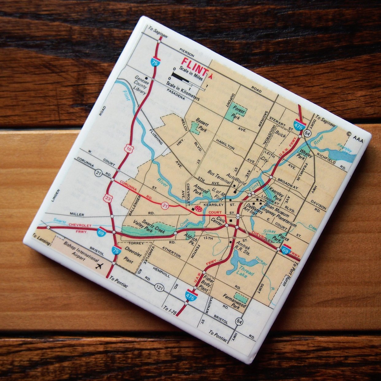 1985 Flint Michigan Map Coaster. Flint Map. City Coaster. | All Mapped ...