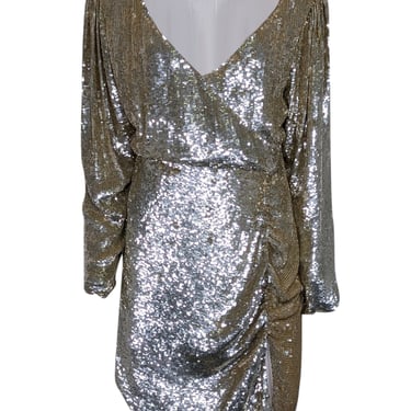 Retrofete - Gold Long Sleeve Sequin Wrap Mini Dress Sz M