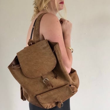 90s leather backpack / vintage Brooks Brothers tan brown english saddle leather large backpack travel day book bag 