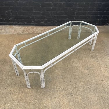 Mid-Century Vintage Faux Bamboo Metal & Glass Coffee Table, c.1960’s 