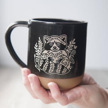 Raccoon Mug - Farmhouse Style Handmade Pottery Cup 
