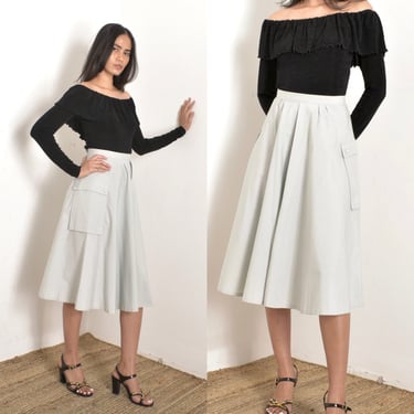 Vintage 1980s Skirt / 80s Cotton Cargo Skirt / Light Gray ( small S ) 
