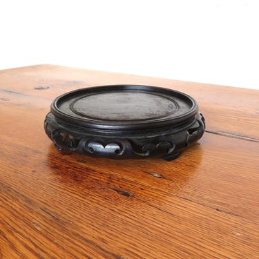 Vintage Carved Wood Chinese Vase Plant Stand Pedestal Base Black 