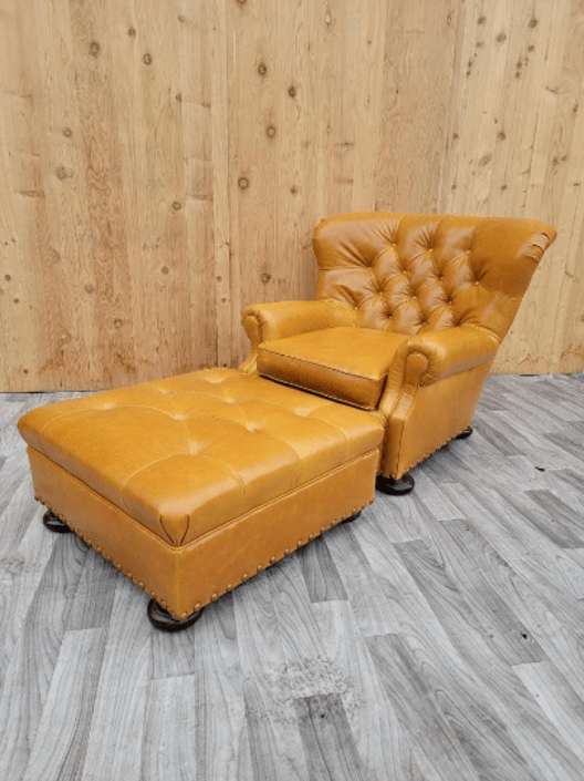 Vintage Ralph Lauren Oversized Tufted Chesterfield Wingback Lounge Chair & Ottoman