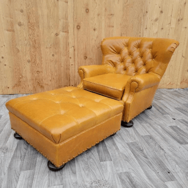Vintage Ralph Lauren Oversized Tufted Chesterfield Wingback Lounge Chair & Ottoman
