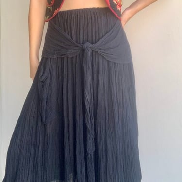 Vintage Black Cotton Tie Skirt by VintageRosemond