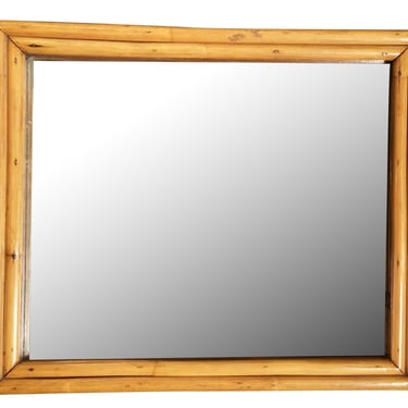 1950's Restored Two-Strand Rectangle Rattan Wall Mirror 