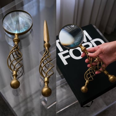 Antique Brass Oversized Magnifying Glass w/ Matching Letter Opener | Desk Decor, Coffee Table Decor | Bohemian, Table Art, Home Decor 