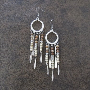 Chandelier earrings, tribal boho chic earrings, ethnic earrings, southwestern earrings, long bohemian earrings tiger jasper 