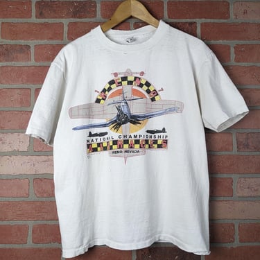 Vintage 1987 Distressed Reno Air Races ORIGINAL Airplane Race Tee - Large 