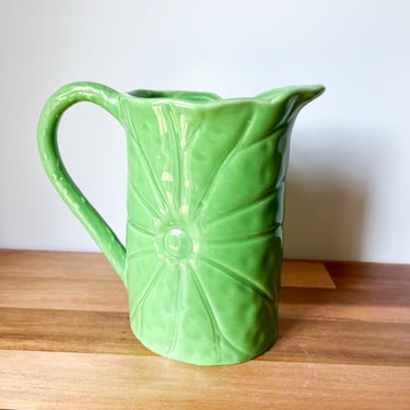 Small Green Cabbage Pitcher. Green Vintage Lettuce Pitcher. Vintage Ceramic Drinkware. 