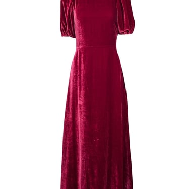 Reformation - Crimson Red Velvet Puff Sleeve Dress Sz 8