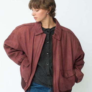 Leather Bomber - Burgundy