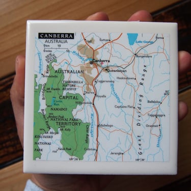 1999 Canberra Australia Map Coaster. Australia Gift. Canberra Map. Vintage Australia Décor. Travel Gift Australian. Namadgi National Park. 