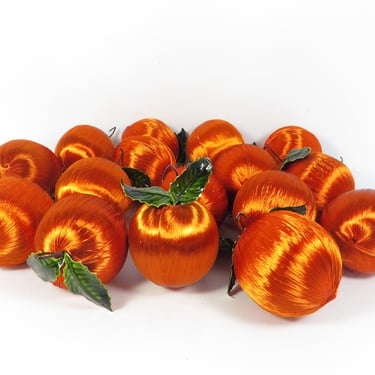 Vintage Orange Satin String Pumpkin Orange Ornaments -  16 Satin String Orange Ornaments 