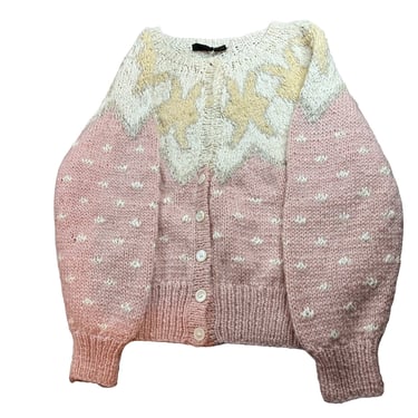 Vintage LizSport Pink Starfish Linen Blend Cardigan Sweater, M 