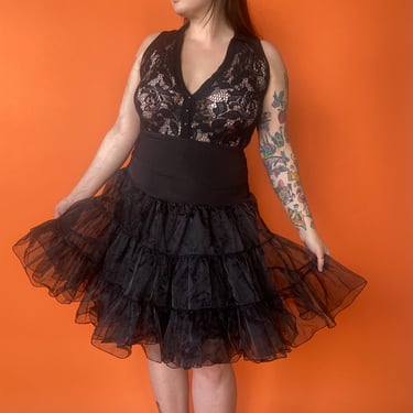 Y2K Black Ruffled Crinoline Skirt, sz. L/XL