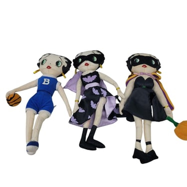 Betty Boop Spooky Halloween Plush Doll Lot Of 3 11" Bat Pumpkin Basket Ball 