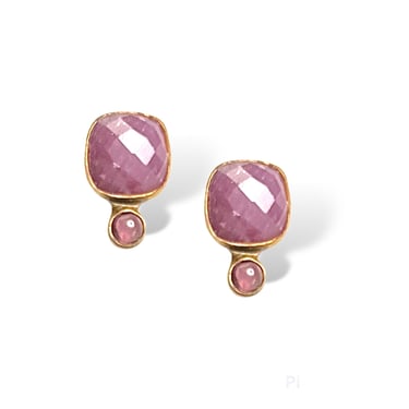 Pink Sapphire and Tourmaline Stud Earring