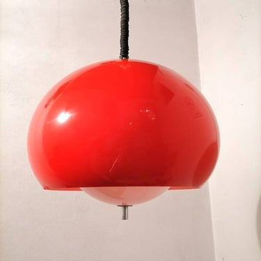 Vintage Pendant Lamp / Retro Hanging Light / Ceiling Lamp / Red Meblo / 70s / Space Age / Atomic / Meblo For Guzzini / Mid Century Modern 