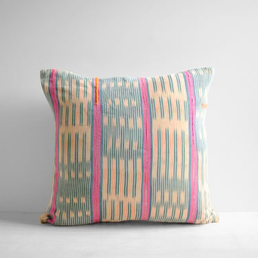 Vintage Indigo Throw Pillow Cover, Pink, Blue, and Orange Striped Baule African Textile Pillow 