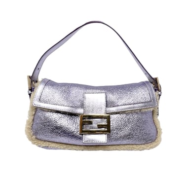 Fendi Purple Metallic Shearling Baguette