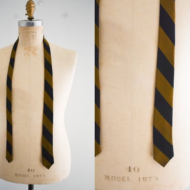 1950s Beau Brummell Brown and Black Striped Skinny Necktie 