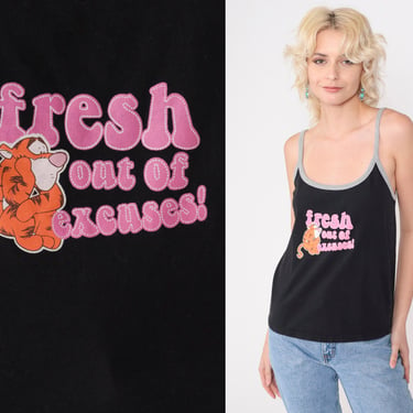 Vintage Tigger Tank Top Fresh Out Of Excuses Disney Cami Top Winnie The Pooh Shirt 00s Graphic Camisole Cartoon T Shirt Y2K Small Medium 