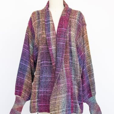 1980s Joan McGee Oversized Hand Woven Silk Cardigan Sweater 