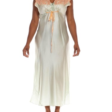 1940S Mint Rayon Satin  Lace Trim Bias Cut Slip Dress 