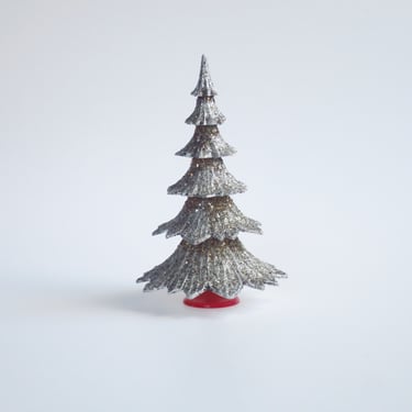 Vintage Silver and Gold Village Tree, Mini Plastic Mica Glitter Decoration, Ges Tree made in W Germany 