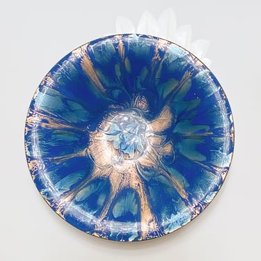 Vintage Blue and Gold Swirl Enamel Plate