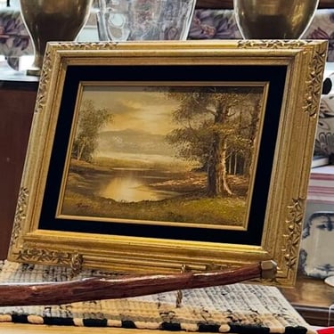 Lovely lazy river scenic oil painting by Roger Brown approx 13x15 gorgeous gold guilded frame