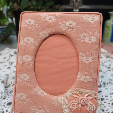 Vintage Pink Pink Lacy Fabric Picture Frame