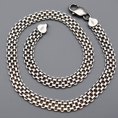 90's Italy 925 silver Bismark chain choker, complex double sided mesh sterling necklace 