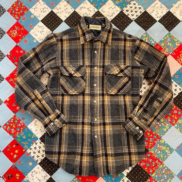 90s/y2k St John’s Bay wool flannel button up brown black and grey 