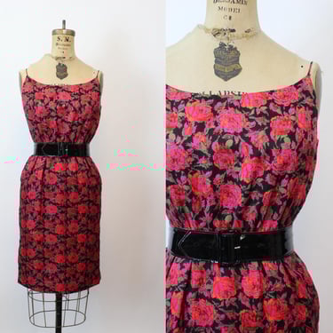1960s MR MORT rose print silk dress xs | new spring summer 