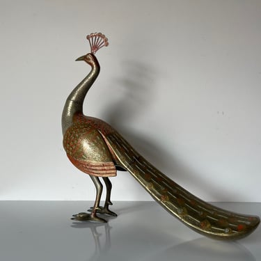 Vintage Brass Peacock Bird Sculpture 
