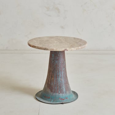 Patinated Metal + Marble Pedestal Side Table, Italy 20th Century