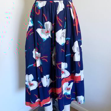 Vintage Cotton Floral Skirt, Flared Style, Side Pockets, 28