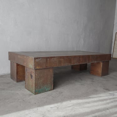 Patinated Copper Patchwork Coffee Table - Sarreid 