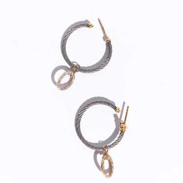 CHARRIOL Silver &amp; Gold Pave Diamond Hoops