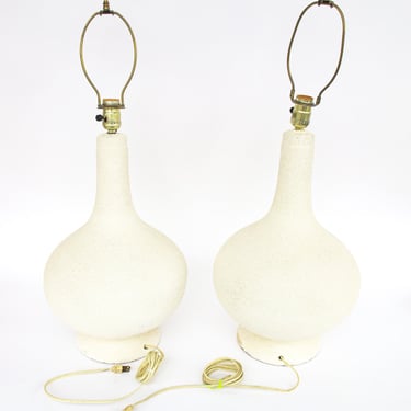 Set of Two Ceramic Midcentury Chilo Neutral Table Lamps 