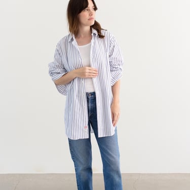 Vintage White Blue Stripe Button up Shirt | Unisex Brooks Brothers Cotton Work Studio Tunic | L | 