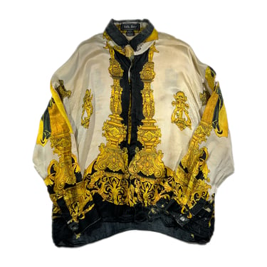 Vintage Silk Button Up Shirt Distressed Guadalupe Gold Links