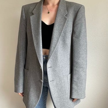 Vintage 80s YSL Yves Saint Laurent Gray Wool Oversized Preppy Academia Blazer 