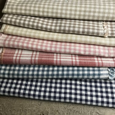 French Gingham Cotton Plaid Sampler, Fabric Woven in France, Sewing Quilting Project Remnants 